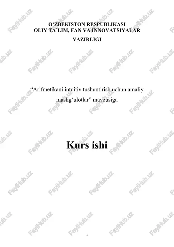 arifmetikani intuitiv tushuntirish uchun amaliy mashgʻulotlar — DOC