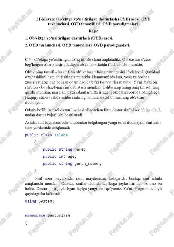 obyektga yonaltirilgan dasturlash — PDF