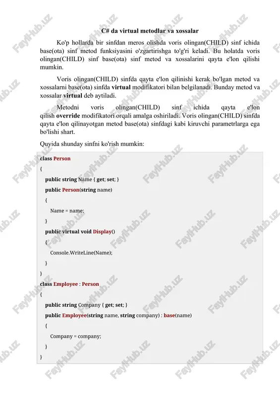 virtual metodlar — DOCX