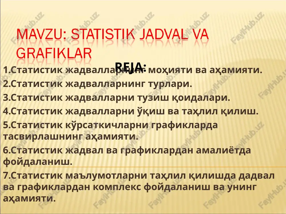 statistik jadvallar va grafiklar — PPT