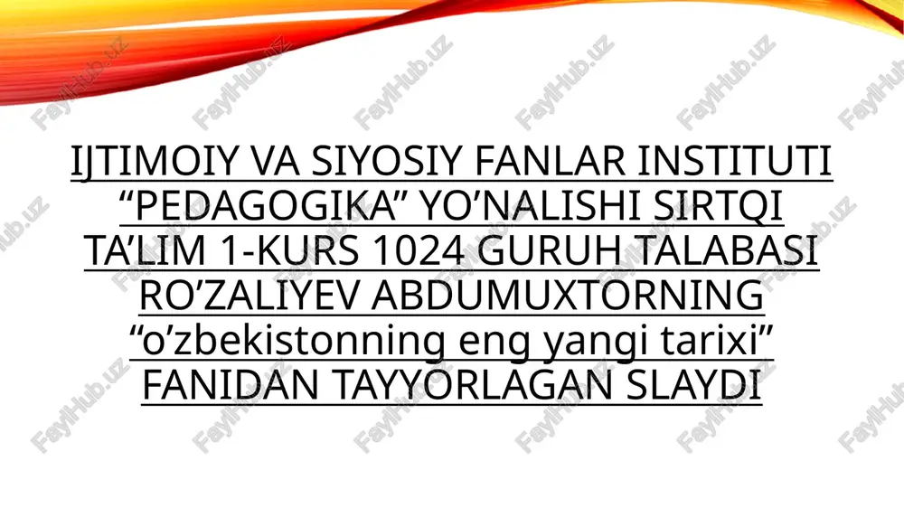o'zbekistonning eng yangi tarixi — PPTX