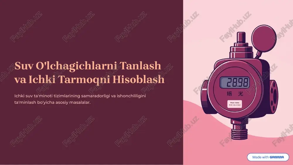 suv o'lchagichlarni tanlash va ichki tarmoqni hisoblash — PDF