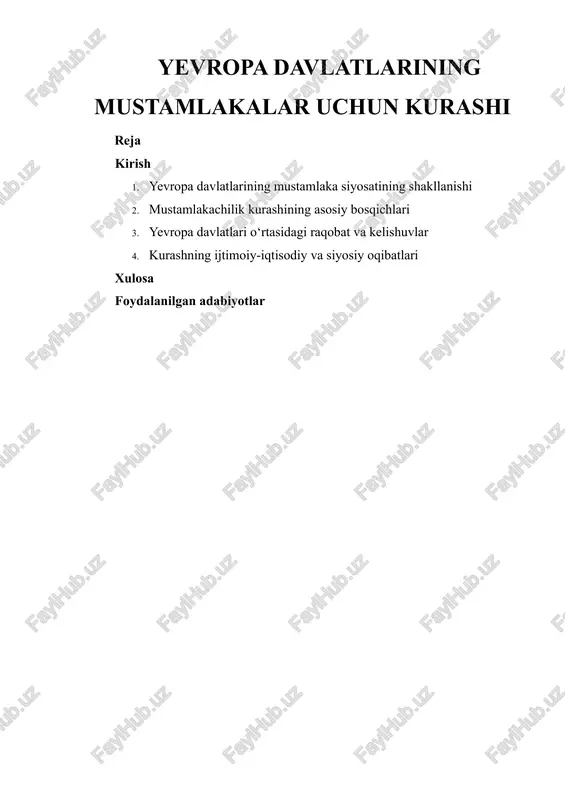 yevropa davlatlarining mustamlakalar uchun kurashi — DOCX