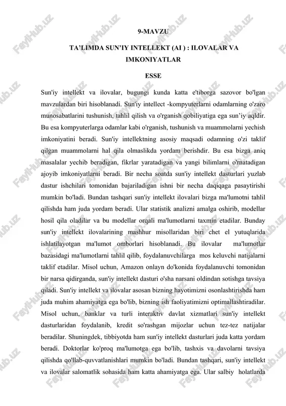 sun'iy intellekt (ai) ilovalar va imkoniyatlar — DOCX