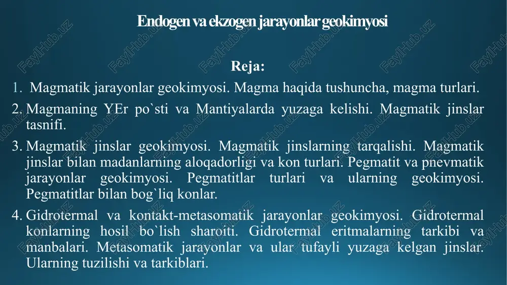 endogen va ekzogen jarayonlargeokimyosi — PPTX