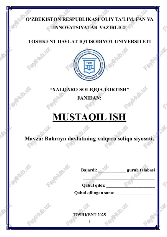 bahrayn davlatining xalqaro soliqa siyosati — PDF