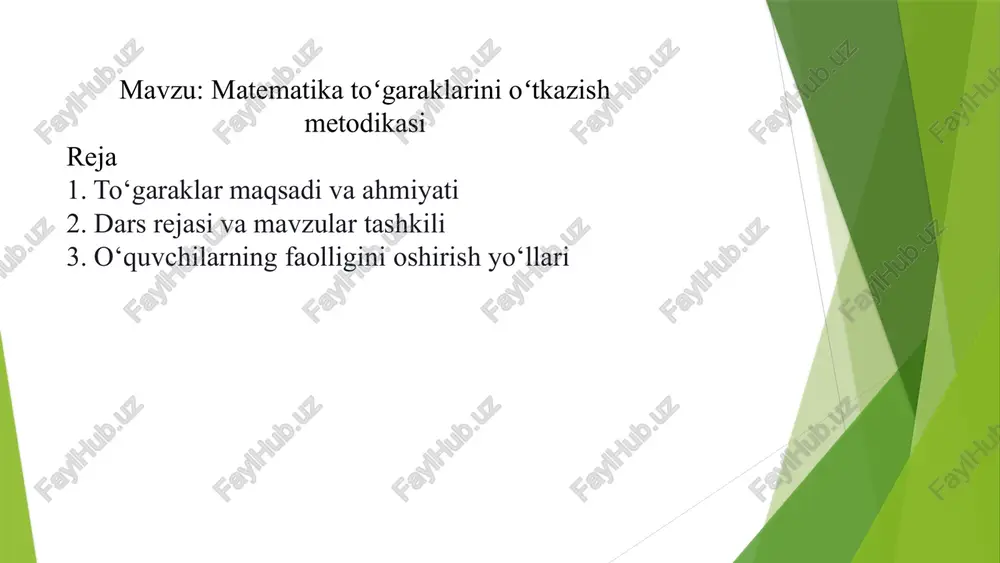 matematika toʻgaraklarini oʻtkazish metodikasi — PPTX