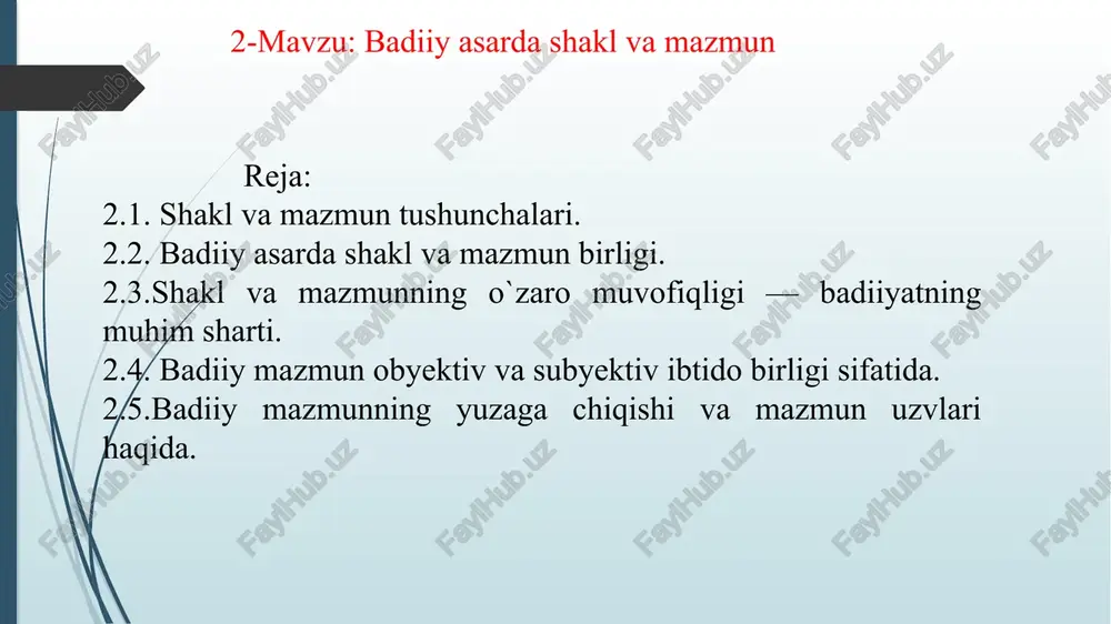 badiiy asarda shakl va mazmun — PPTX