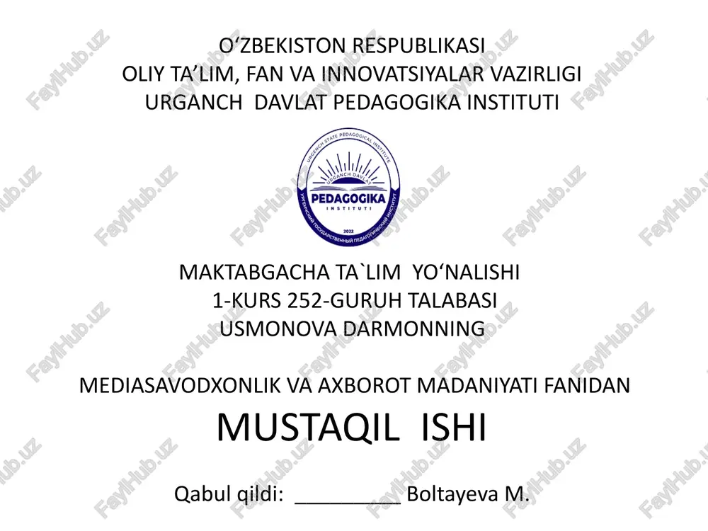 media vositalarida axborotni tarqatish va qabul qilish — PPTX