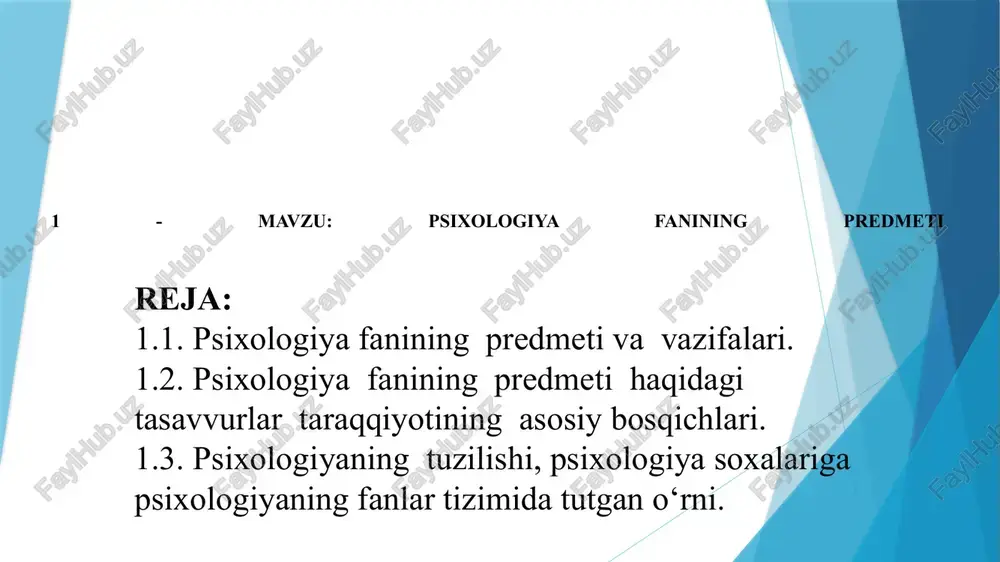 psixologiya fanining predmeti — PPTX