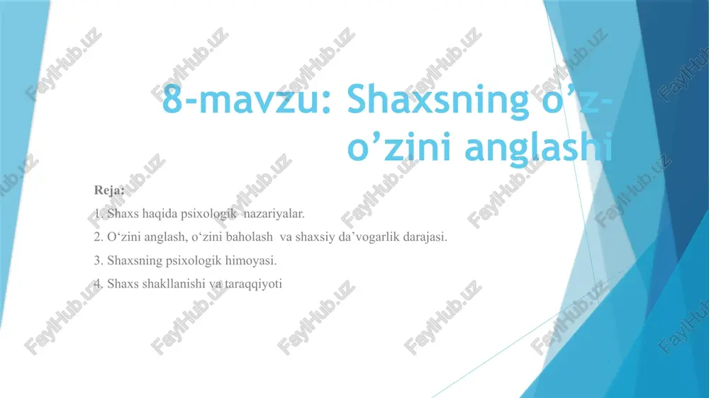 shaxsning o’z-o’zinianglashi — PPTX