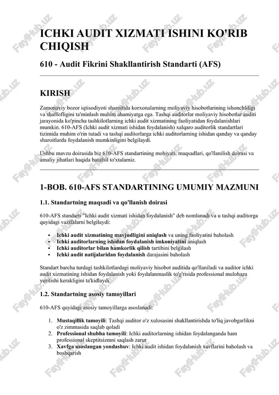 610 - audit fikrini shakllantirish standarti (afs) — DOCX