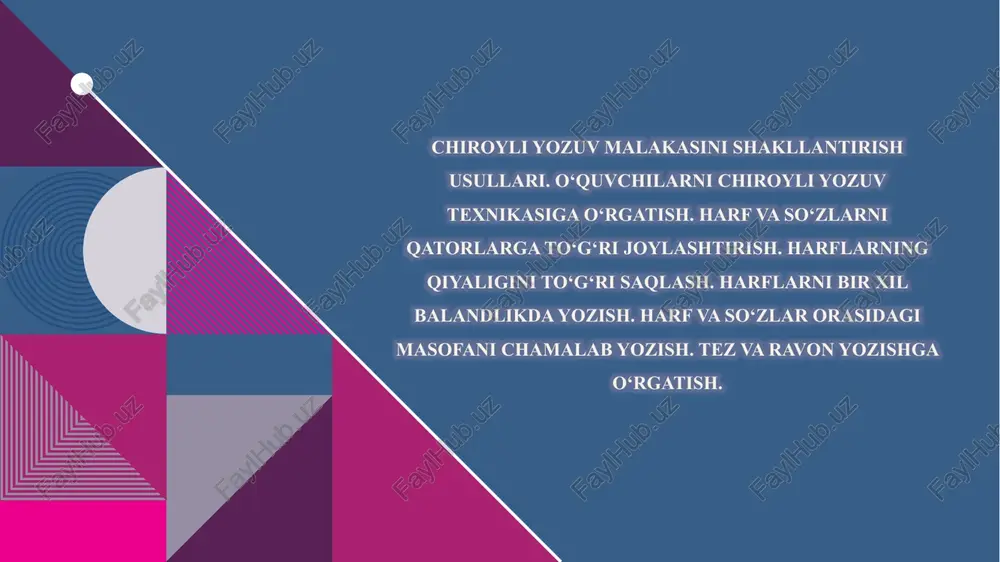 chiroyliyozuv malakasini shakllantirish usullari — PPTX
