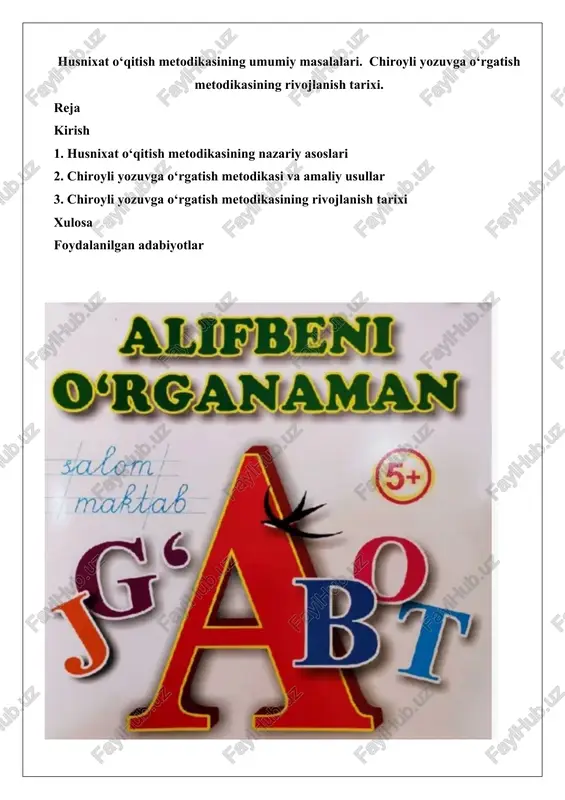 husnixat o‘qitish metodikasi — DOCX