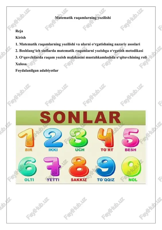 matematik raqamlarning yozilishi — DOCX