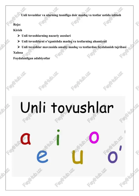 o'zbek tilida unli tovushlar — DOCX