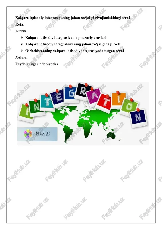 xalqaro iqtisodiy integratsiya — DOCX