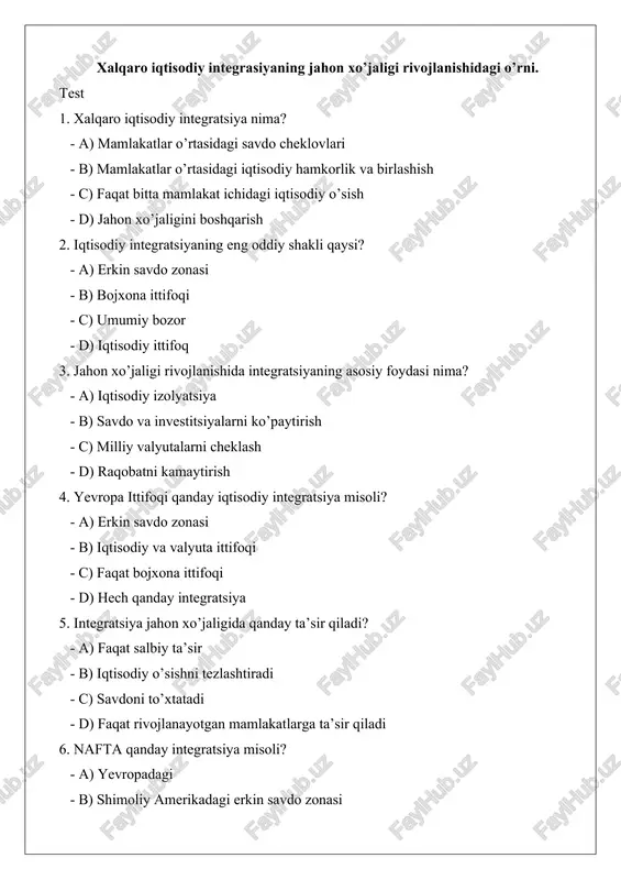 xalqaro iqtisodiy integratsiya — DOCX