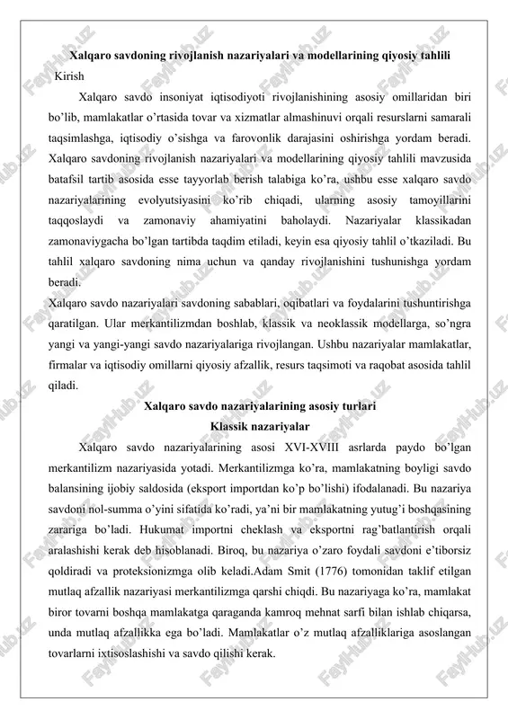 xalqaro savdo nazariyalari — DOCX