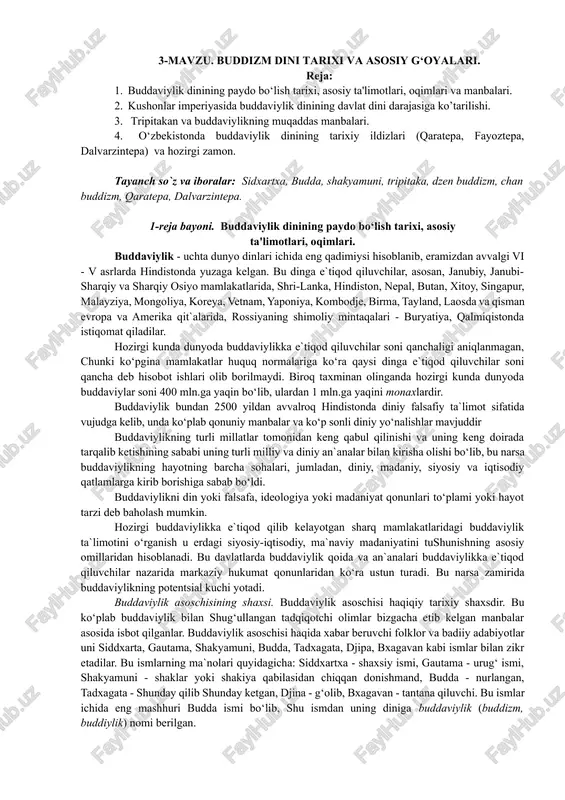 buddizm dini tarixi va asosiy g‘oyalar — DOCX
