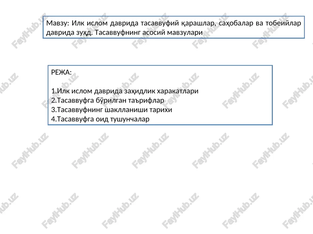 ilk islom davrida tasavvufiy qarashlar, sahobalar va tobeiylar davrida zuhd — PPT