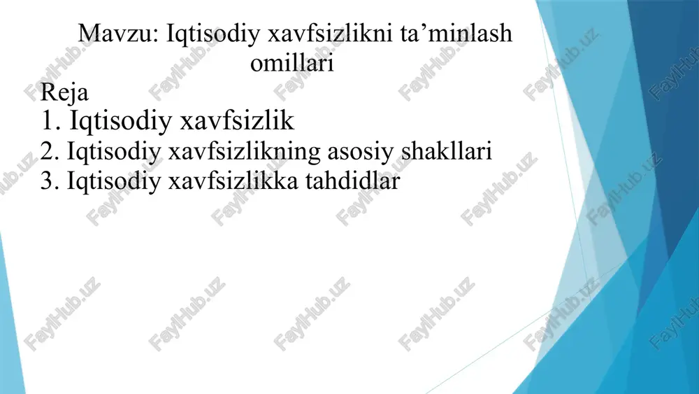 iqtisodiy xavfsizlikni ta’minlash omillari — PPTX