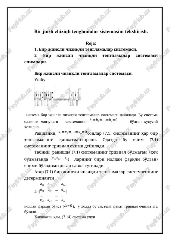 bir jinsli chiziqli tenglamalar sistemasi — DOCX