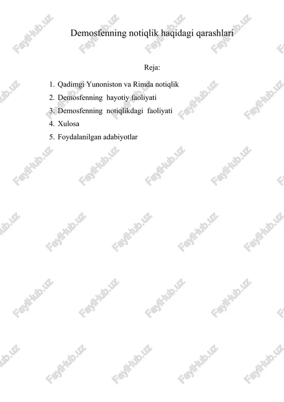 demosfenning notiqlik haqidagi qarashlari — DOCX