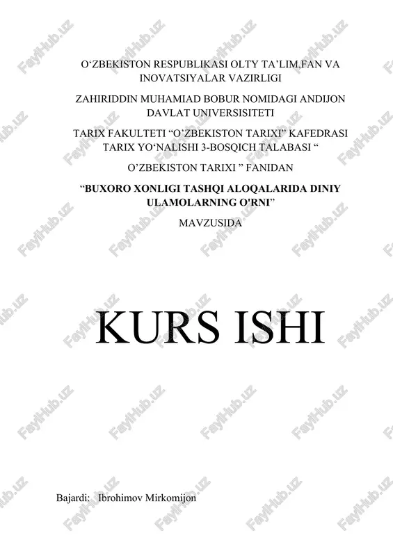 buxoro xonligi tashqi aloqalarida diniy ulamolarning o'rni — DOCX