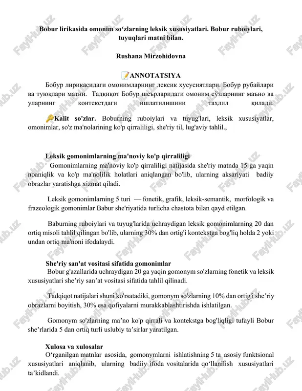 bobur lirikasida omonim soʻzlarning leksik xususiyatlari — DOCX