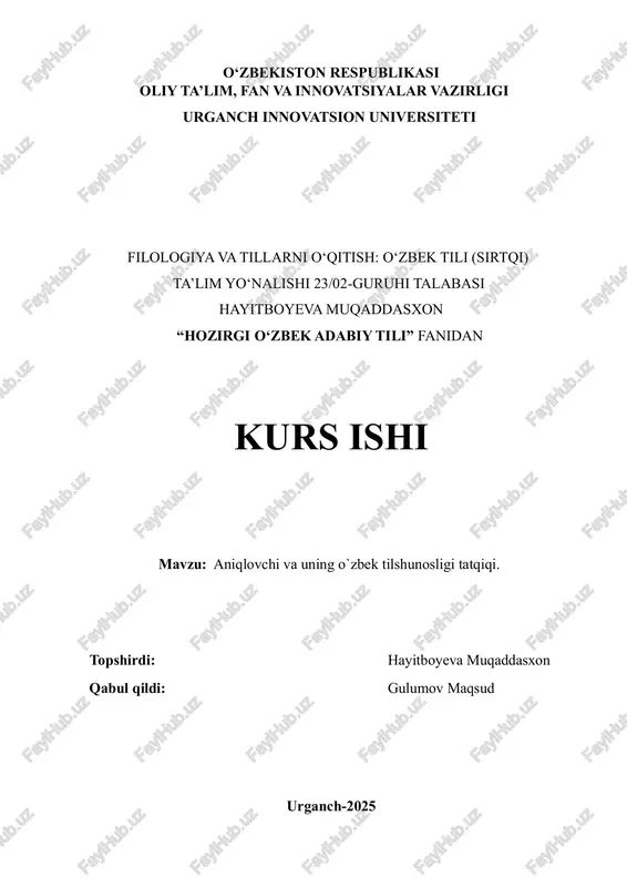 aniqlovchi va uning o'zbek tilshunosligida tadqiqi — PDF