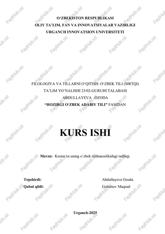 kesim va uning o'zbek tilshunosligida tadqiqi — PDF