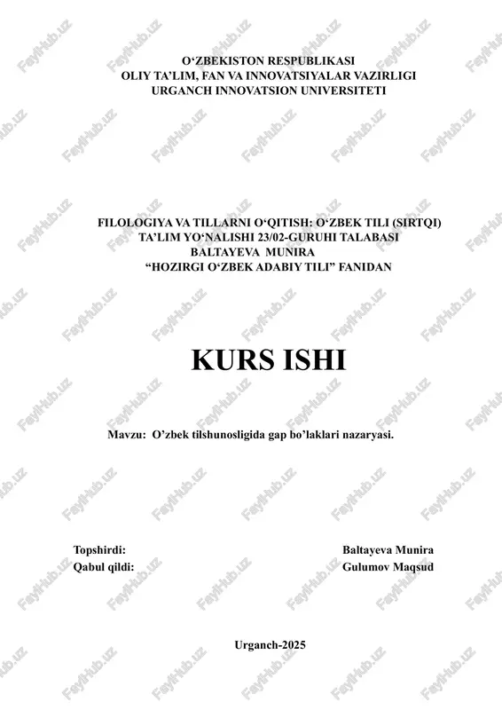 o'zbek tilshunosligida gap bo'laklari nazariyasi — PDF