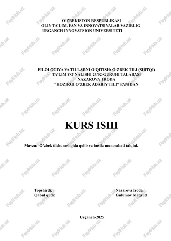 o'zbek tilshunosligida qolib va hosila — PDF