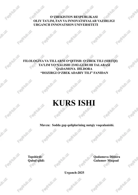 sodda gap qoliplarining nutqiy qoliblanishi — PDF