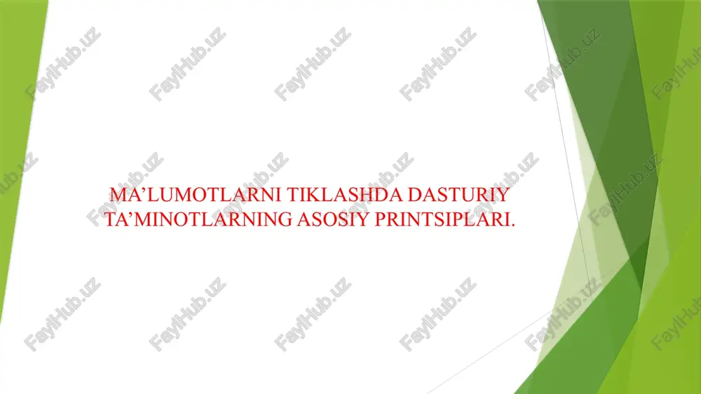 ma’lumotlarni tiklashda dasturiy ta’minotlarning asosiy printsiplari. — PPTX