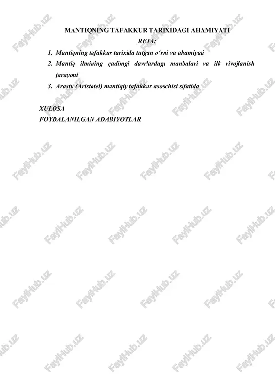 mantiqning tafakkur tarixidagi ahamiyati — DOCX