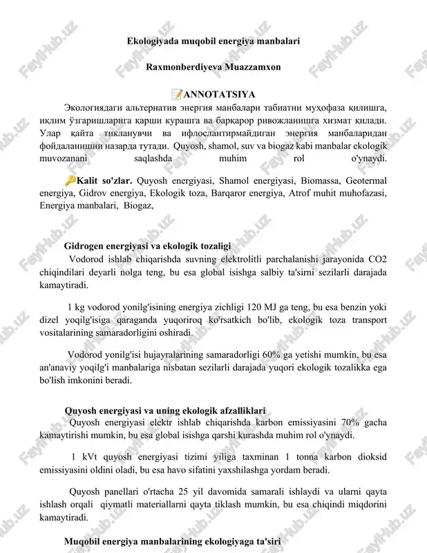 ekologiyada muqobil energiya manbalari — DOCX