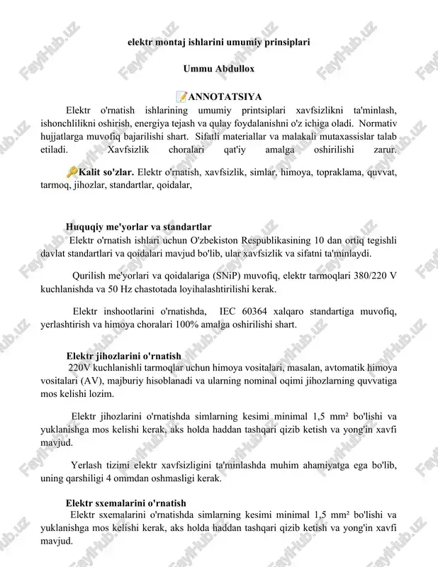 elektr montaj ishlarini umumiy prinsiplari — DOCX