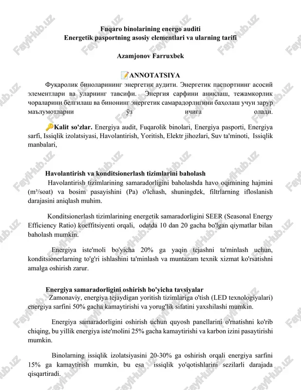 fuqaro binolarining energo auditi — DOCX