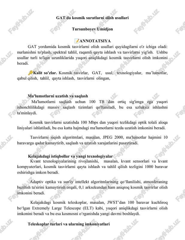 gat da kosmik suratlarni olish usullari — DOCX