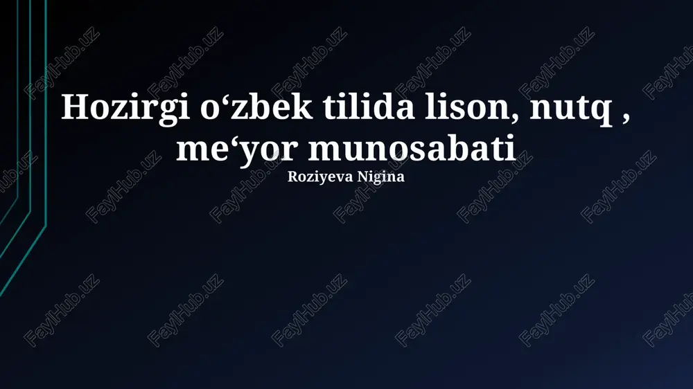zamonaviy oʻzbek tilida til, nutq va norma oʻrtasidagi bogʻliqlik — PPTX
