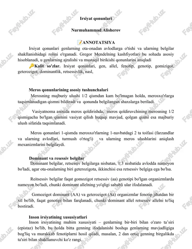 irsiyat qonunlari — DOCX