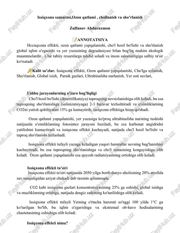 issiqxona samarasining ekologik muammolari — DOCX