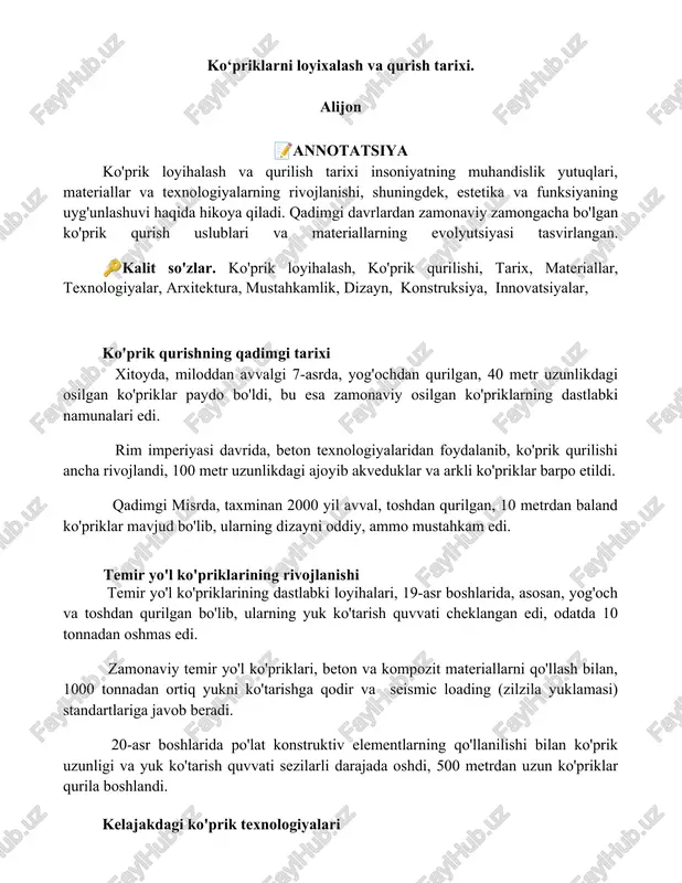 ko‘priklarni loyixalash va qurish tarixi — DOCX