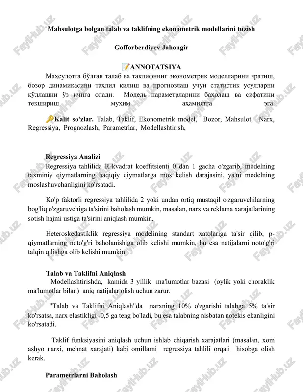 talab va taklifni aniqlash — DOCX