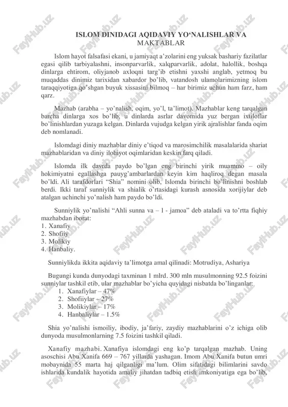 islom dinidagi aqidaviy yonalishlar va maktablar — PDF