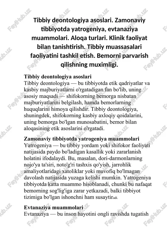 tibbiy deontologiya asoslari — DOCX