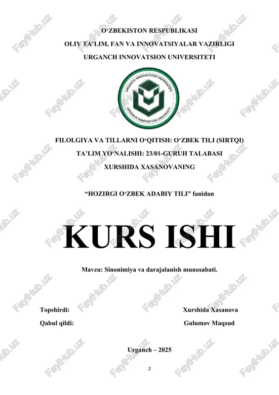 sinonimiya va darajalanish munosabati — DOCX