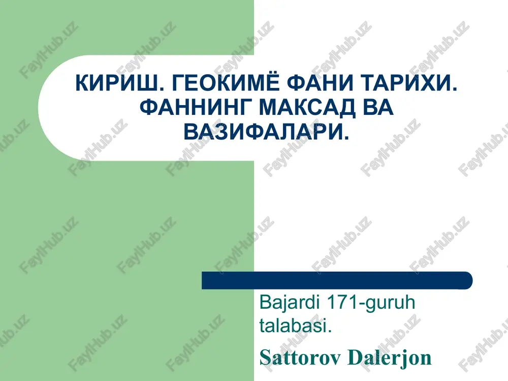 geokimyo fani tarixi — PPT